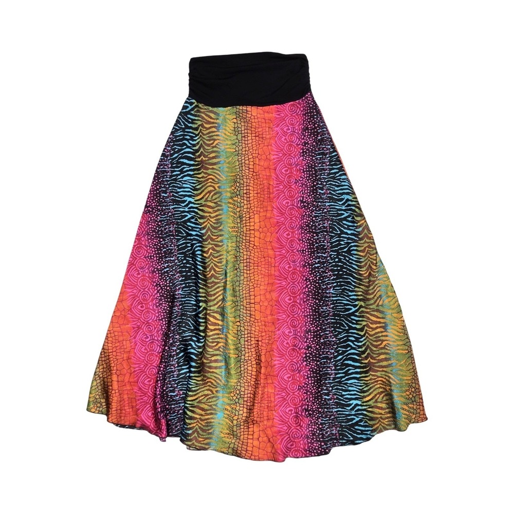 Vintage Y2K Body Central Rainbow Satin Animal Print Maxi Dress Skirt Zebra MD